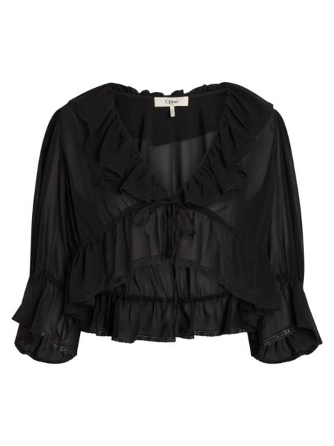 Chloé Chloe Ruffled Cropped Silk-chiffon top