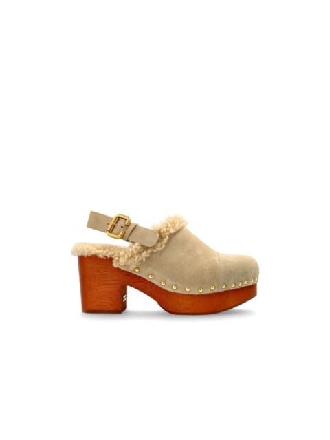 Chloé Chloe Jeannette Beige Suede Platform 90mm Heel Clogs New & A