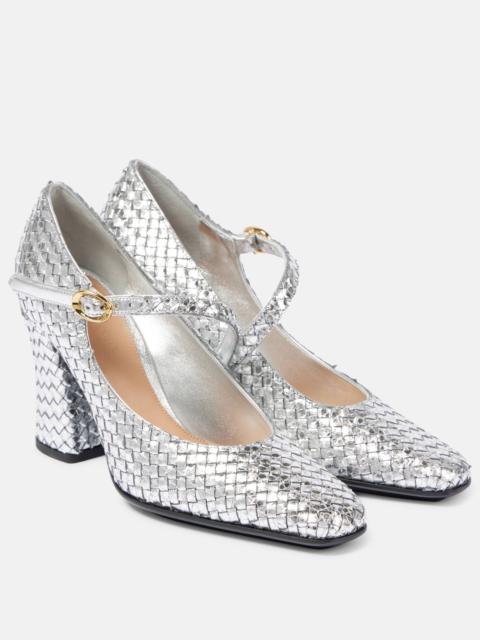 Step metallic leather Mary Jane pumps