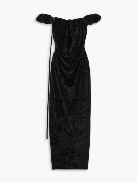 JACQUEMUS Off-the-shoulder embellished stretch-velour gown