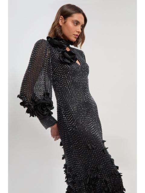 KAREN MILLEN Crystal Applique Woven Maxi Dress