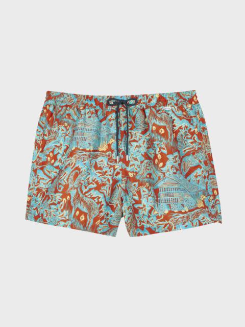 Paul Smith Orange and Turquoise 'Chalet' Swim Shorts