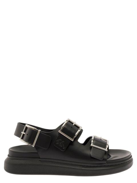 Alexander McQueen Alexander Mcqueen Men Black Slide Sandals With Embossed Logo In Leather Man