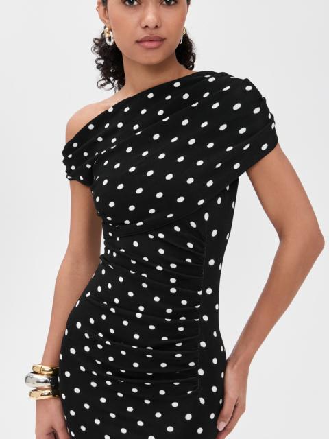 self-portrait Polka Dot Draped Knit Mini Dress