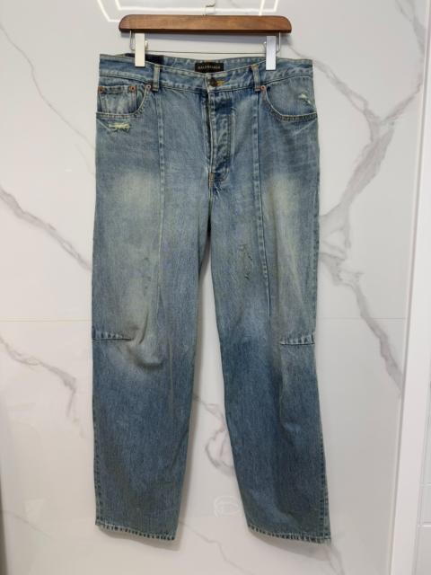 BALENCIAGA Balenciaga FW22 Washed Distressed Mid-Rise Long Jeans