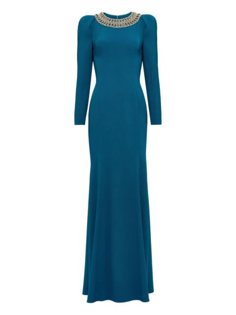 JENNY PACKHAM embellished-neck puff-shoulders maxi dress