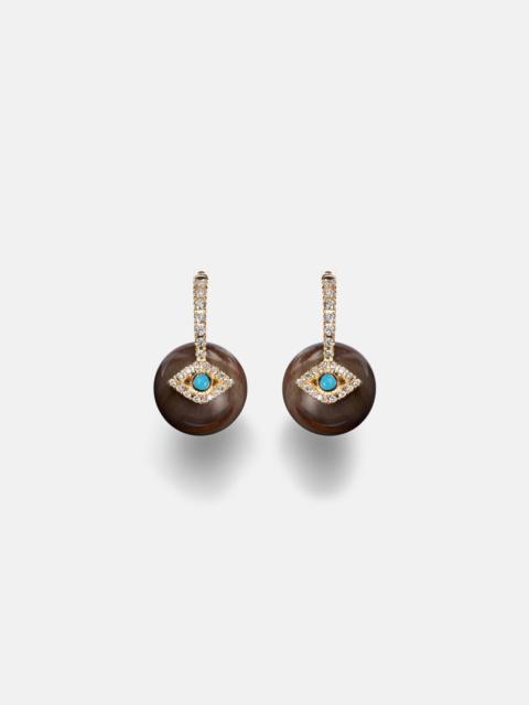 SYDNEY EVAN Evil Eye 14kt gold earrings with diamonds and turquoise