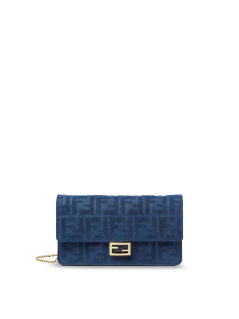 FENDI Fendi Wallet On Chain Baguette Shoulder Bag In Denim-Effect Ff Corduroy
