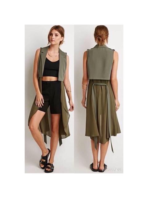 Other Designers Forever 21 Olive Drapey Longline Belted Vest