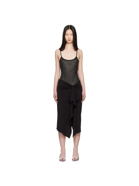 THE ATTICO Black Crystal-Cut Midi Dress