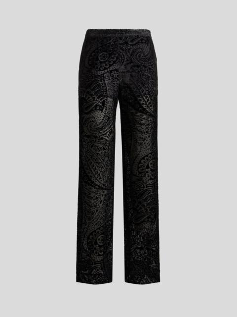Etro BURNOUT VELVET PALAZZO TROUSERS WITH FLORAL PAISLEY MOTIF