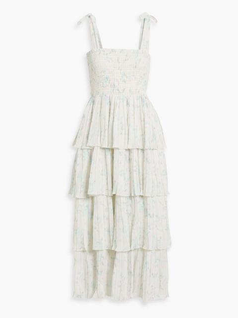 GANNI Tiered printed crepe de chine midi dress