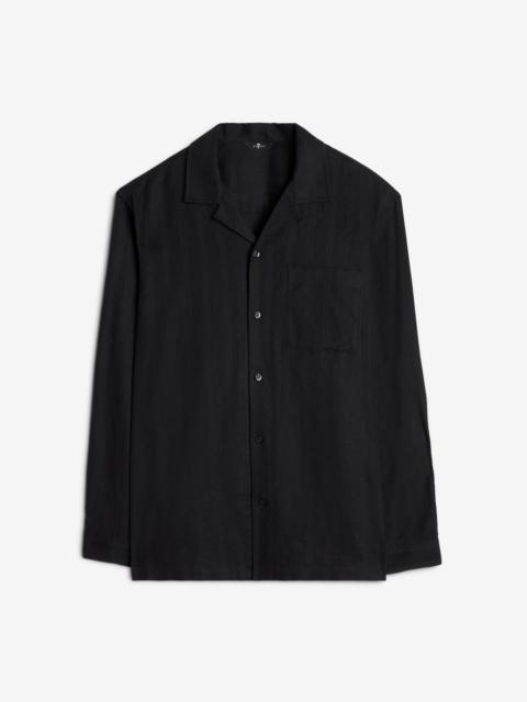 7 For All Mankind Linen Blend Long Sleeve Camp Shirt in Black