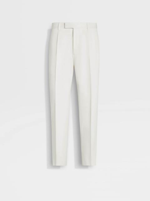 ZEGNA WHITE COTTON AND WOOL PANTS