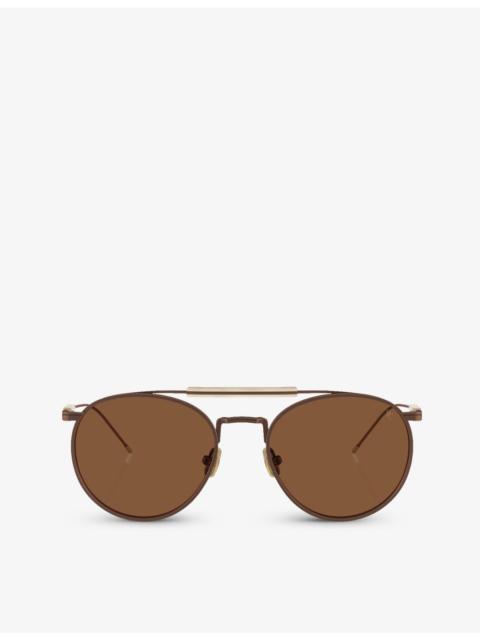Brunello Cucinelli BC2004ST Sartorial Sunset round-frame yellow gold-plated titanium sunglasses