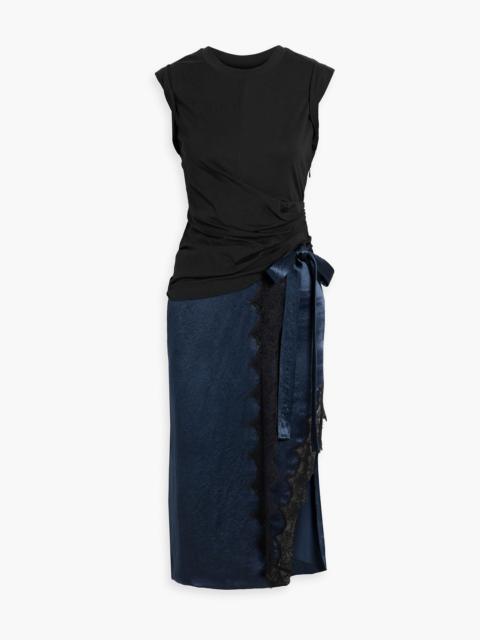 3.1 Phillip Lim Lace-trimmed cotton-jersey and satin midi dress