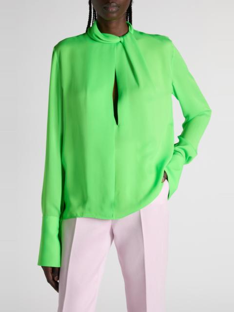 TOM FORD TOM FORD Keyhole Cutout Washed Silk Georgette Top in Green Flash at Nordstrom