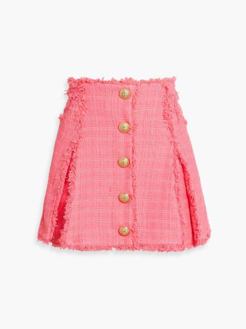 Balmain Embellished frayed pleated tweed mini skirt
