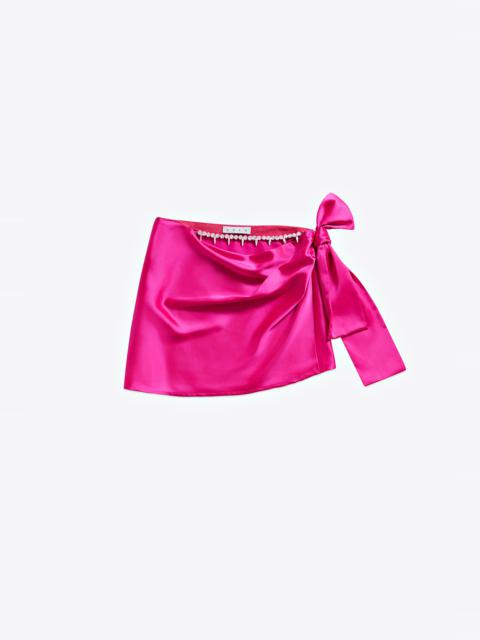 AREA CRYSTAL EMBELLISHED SATIN MINI SKIRT