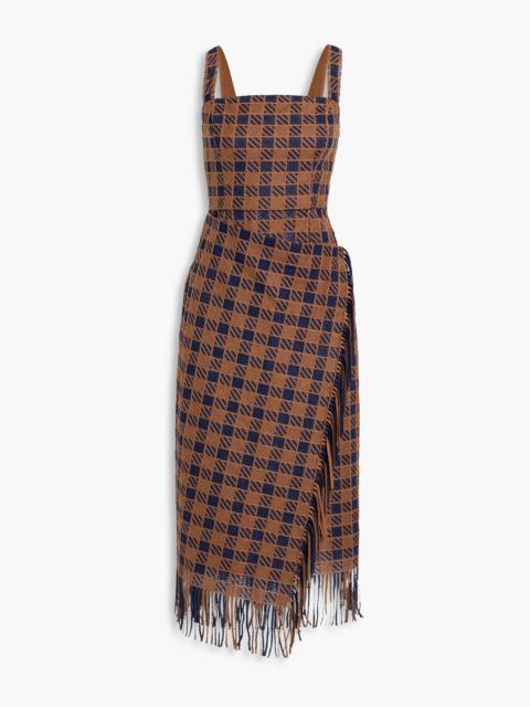Oscar de la Renta Fringed checked guipure lace midi dress