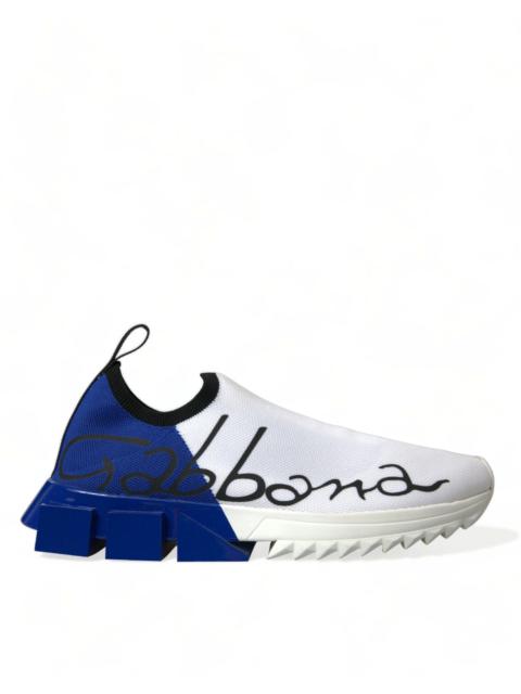 Dolce & Gabbana White Blue Sorrento Low Top Men Casual Sneakers Shoes