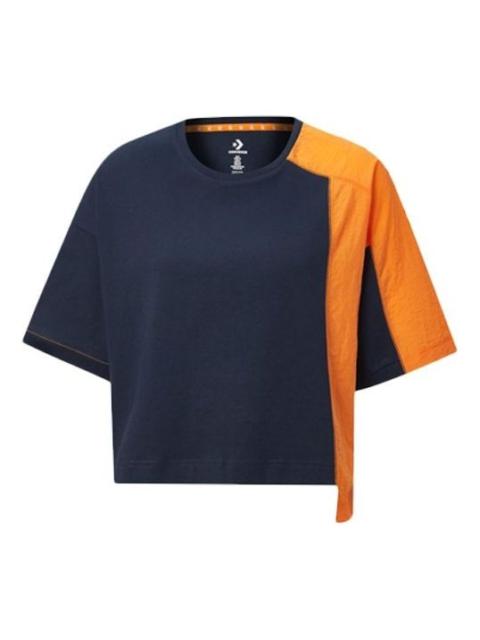 Converse (WMNS) Converse Capsule Series Splicing Contrasting Colors Round Neck Short Sleeve Blue 10020990-467