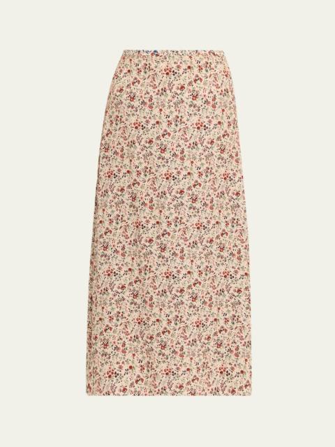 Loro Piana Simona Floral-Print Silk Twill Midi Skirt