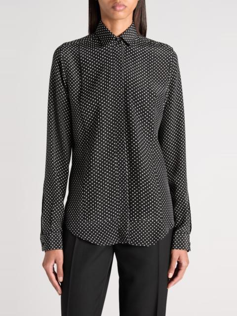TOM FORD TOM FORD Mini Dot Pintuck Crepe Shirt in Black/Off White at Nordstrom