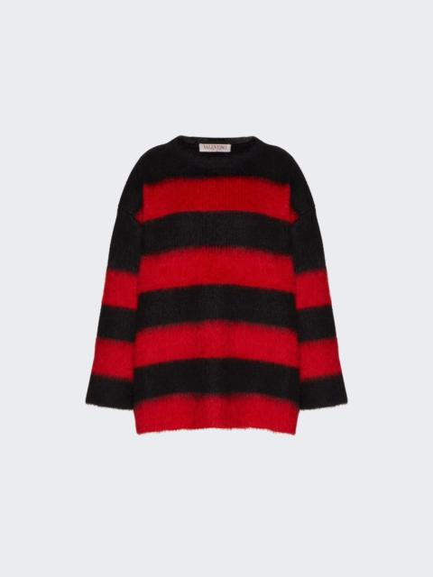 Valentino Mohair Blend Striped Sweater Red And Black