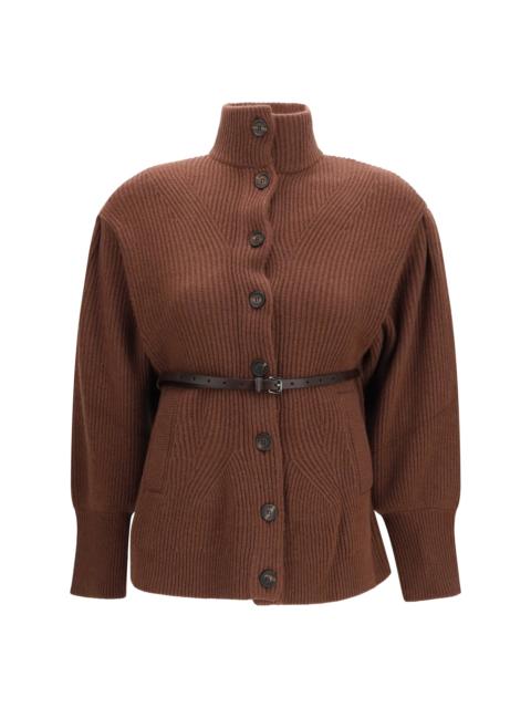 Brunello Cucinelli Brunello Cucinelli High Neck Cardigan with Belt Chocolate
