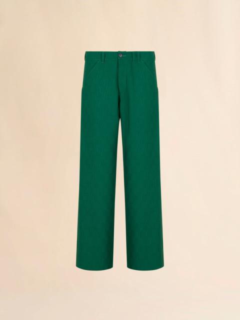 Marni GREEN JACQUARD WOOL PANTS WITH GEOMETRIC MOTIF