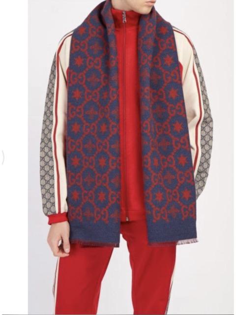 GUCCI GUCCI SCARF FLY CONSTELLATION WOOL REVERSIBLE GG LOGO