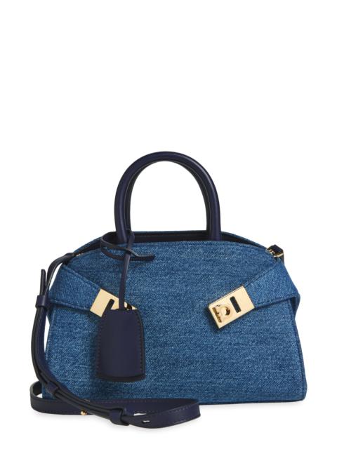 FERRAGAMO FERRAGAMO Mini Hug Denim Top Handle Bag in Denim/Midnight at Nordstrom