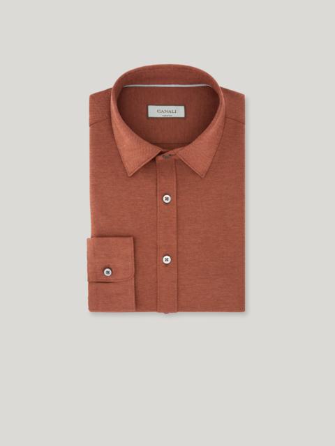 Canali BRICK-COLORED COTTON JERSEY AND LYOCELL REGULAR-FIT SHIRT