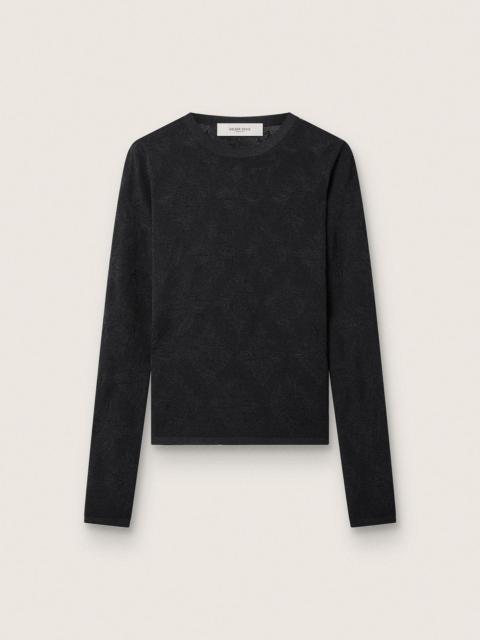 Golden Goose Women's crew-neck sweater with black floral jacquard pattern
