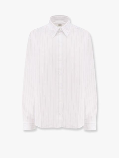 Totême Toteme Women Striped Organic Cotton Shirt With Monogram Embroidered Logo