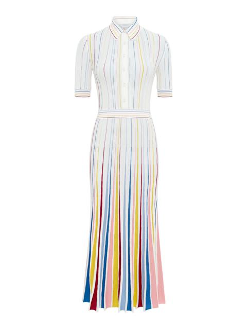 Calypso Pinstripe Knit Midi Dress in Ivory Multi Merino Wool