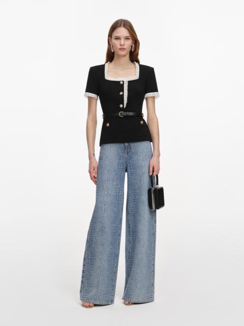 self-portrait Black Crepe Contrast Frill Top