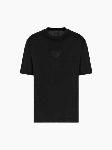 EMPORIO ARMANI ASV CLUBWEAR T-SHIRT IN A LYOCELL BLEND JERSEY WITH AN EAGLE PATCH AND RHINESTONES