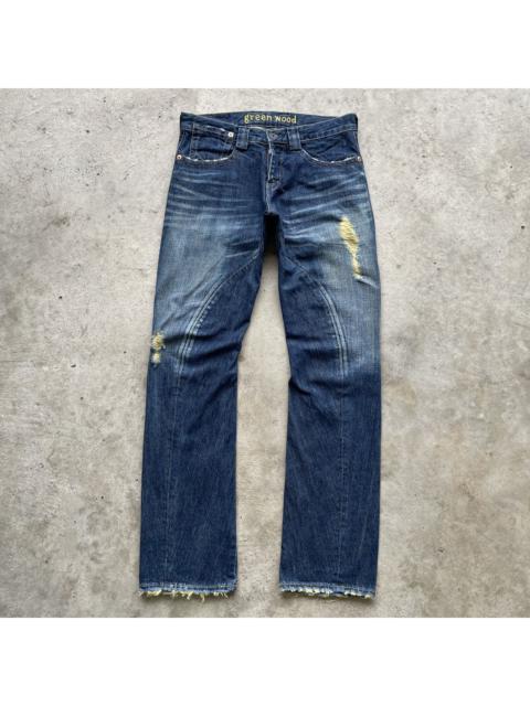 Other Designers Japanese Brand - Vintage Green Wood Japan Distressed Faded Jeans Denim Pants