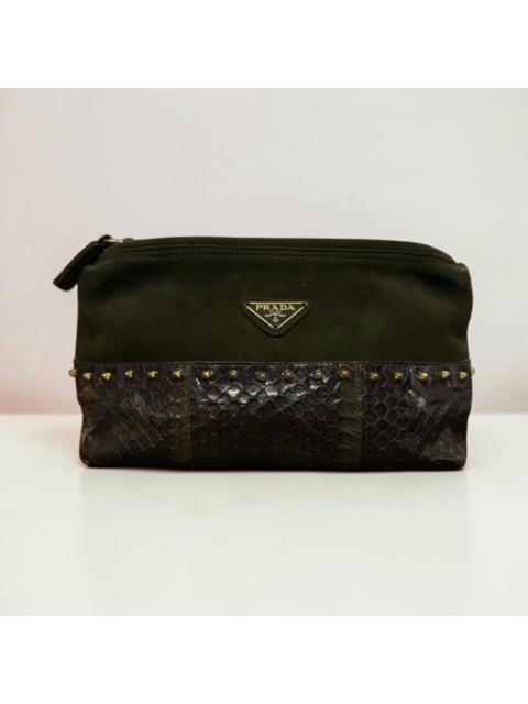 Prada PRADA DARK GREEN SUEDE LEATHER CLUTCH BAG