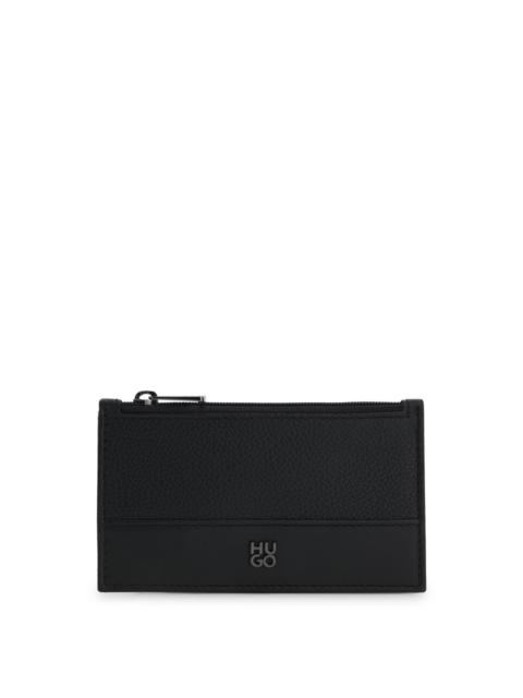 HUGO LEATHER CARD HOLDER WITH STACKED-LOGO TRIM