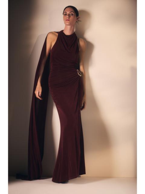 KAREN MILLEN Premium Slinky Crepe High Neck Scarf Detail Maxi Dress