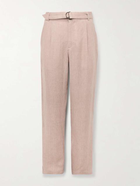 Southwell Tapered Belted Herringbone Linen Trousers
