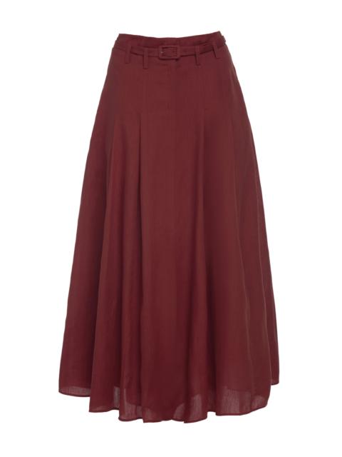 GABRIELA HEARST Dugald Pleated Midi Skirt in Burnt Sienna Aloe Linen