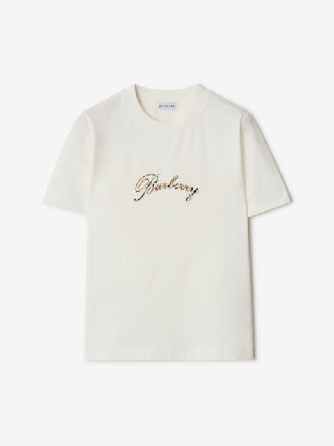 Burberry Check Cursive Logo Cotton T-shirt