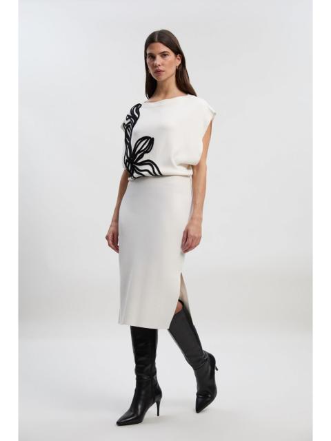 KAREN MILLEN Placed Cornelli Knitted Pencil Midi Dress