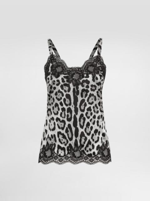 Dolce & Gabbana Leopard-print stretch silk satin lingerie-style top