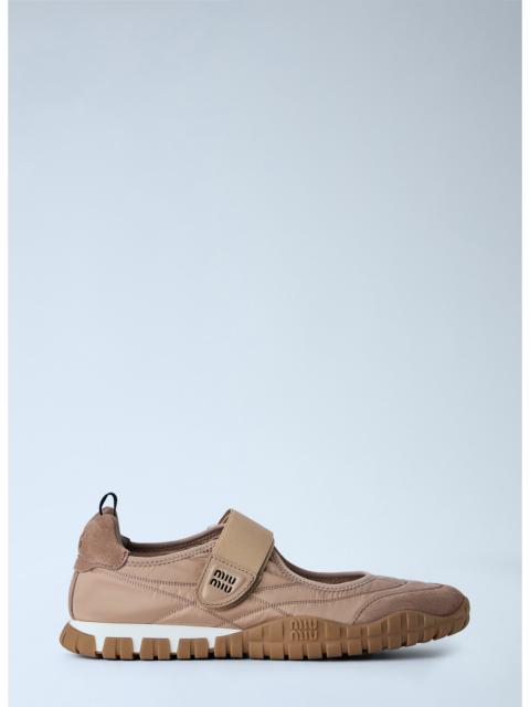 Miu Miu Miu Miu Women Tyre Technical Fabric And Suede Ballerinas