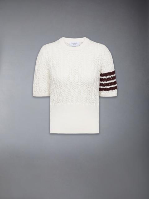 Thom Browne POINTELLE CABLE STITCH 4-BAR TEE